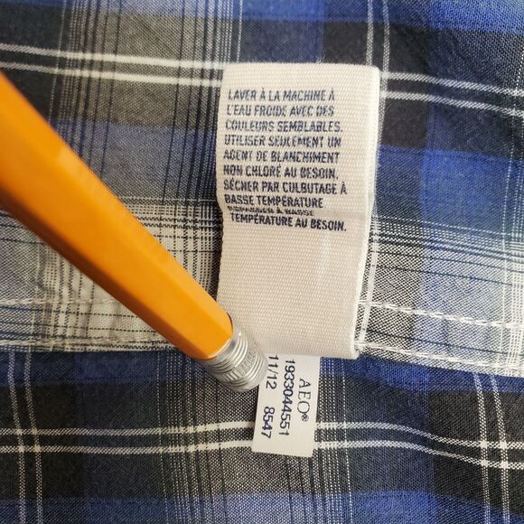 American Eagle Outfitters Gray Blue Plaid Pearl Snap Shirt Vintage Fit Men’s L - Picture 8 of 13